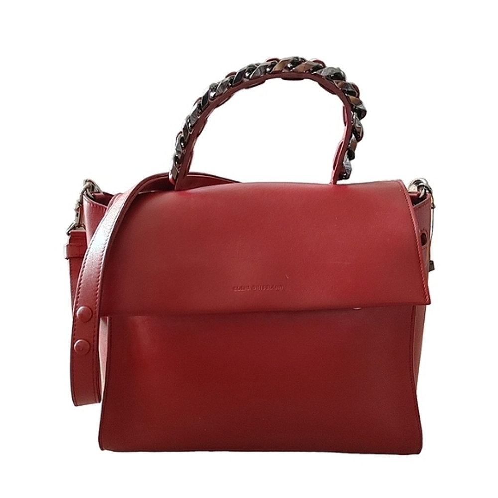 Elena Ghisellini Bordeaux Leather Top Handle Shoulder Bag